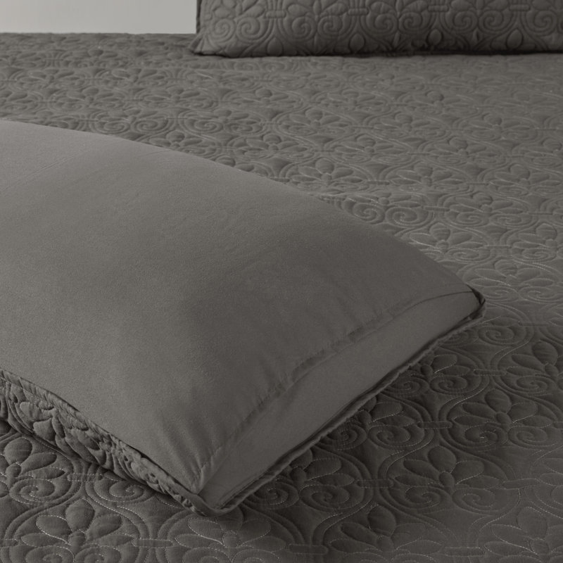 King Dark Grey Microfiber Quilted Bedspread Set