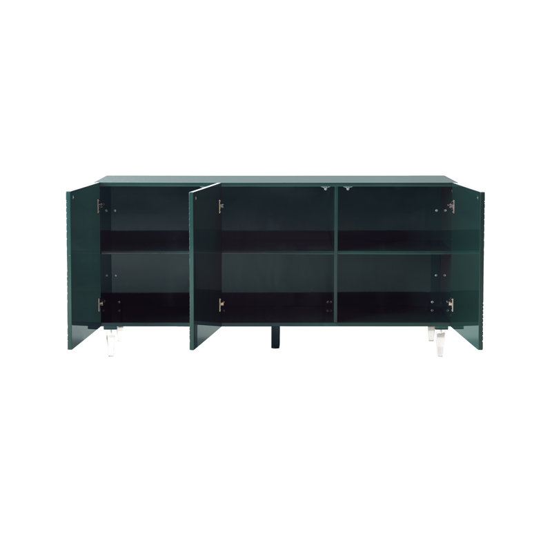 Green Lacquer Buffet with Acrylic Legs and Spiral Design