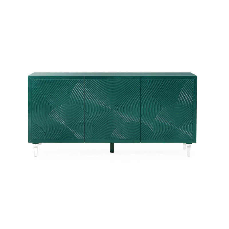 Green Lacquer Buffet with Acrylic Legs and Spiral Design