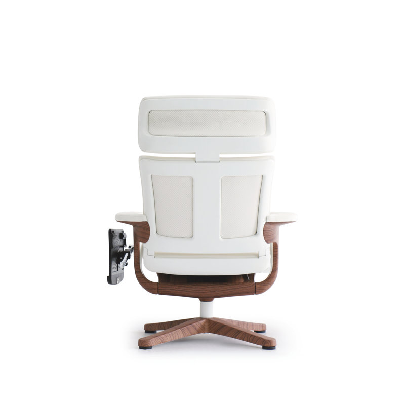 White Leather Swivel Recliner with Metal Base