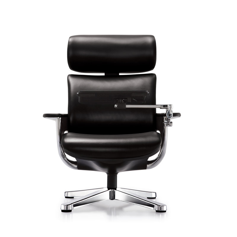 Luxurious Black Leather Swivel Executive Chair with Ottoman