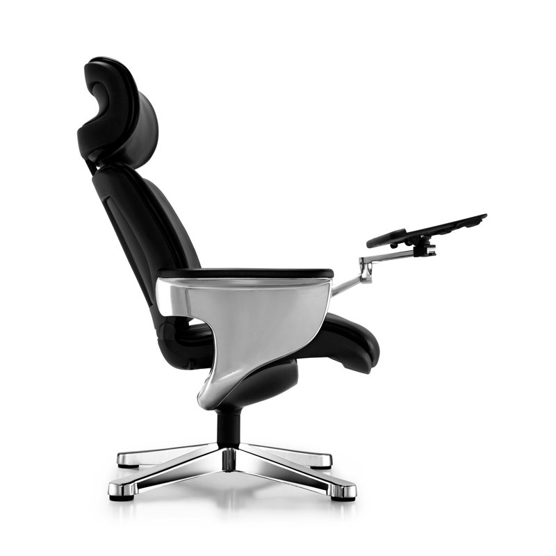 Luxurious Black Leather Swivel Executive Chair with Ottoman