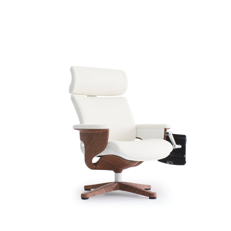 White Leather Swivel Recliner with Metal Base