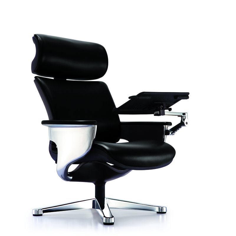 Luxurious Black Leather Swivel Executive Chair with Ottoman