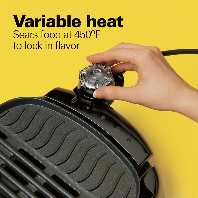 Sleek Black 133 sq.in Electric Grill with Non-Stick Plates and Cool-Touch Handles
