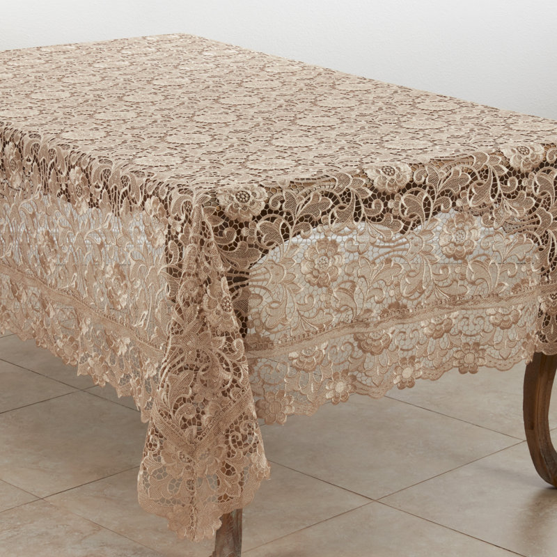 Ecru Rectangular Floral Lace Tablecloth