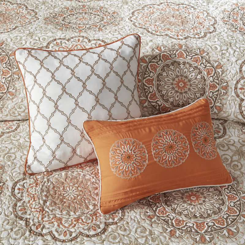 Full Blue Microfiber Reversible Quilt Set with Throw Pillows