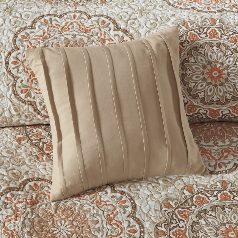 Full Blue Microfiber Reversible Quilt Set with Throw Pillows