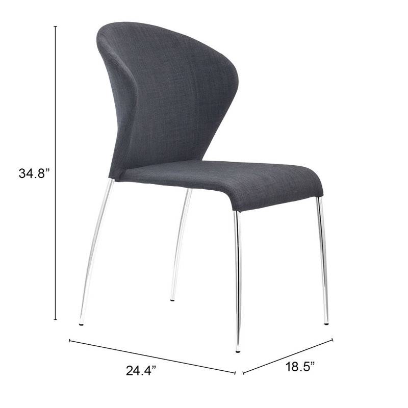 Modern Graphite Linen and Metal Upholstered Side Chair