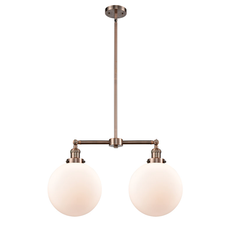 Antique Copper 2-Light Glass Globe Island Chandelier