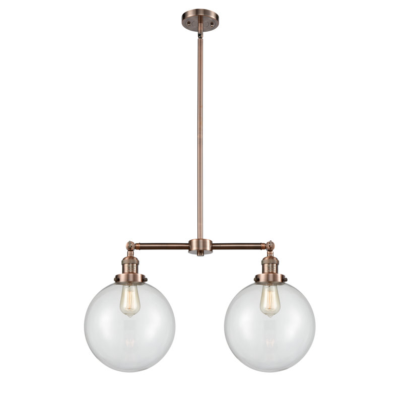 Antique Copper 2-Light Glass Globe Island Chandelier