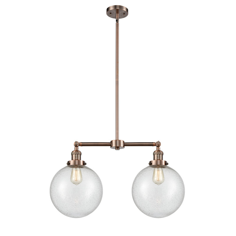Antique Copper 2-Light Glass Globe Island Chandelier