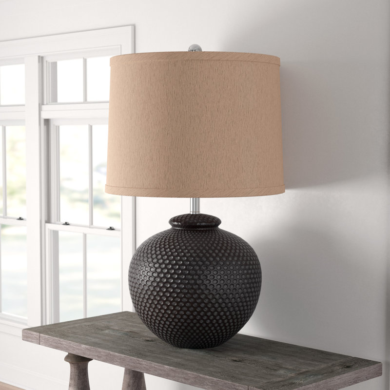 Bronze Textured Ceramic Table Lamp with Beige Shade