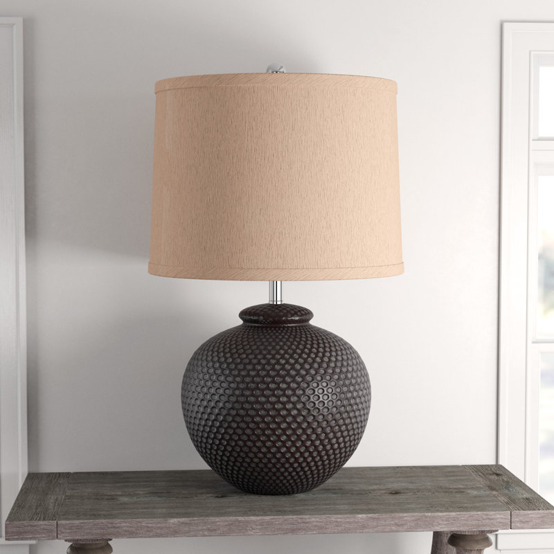 Bronze Textured Ceramic Table Lamp with Beige Shade