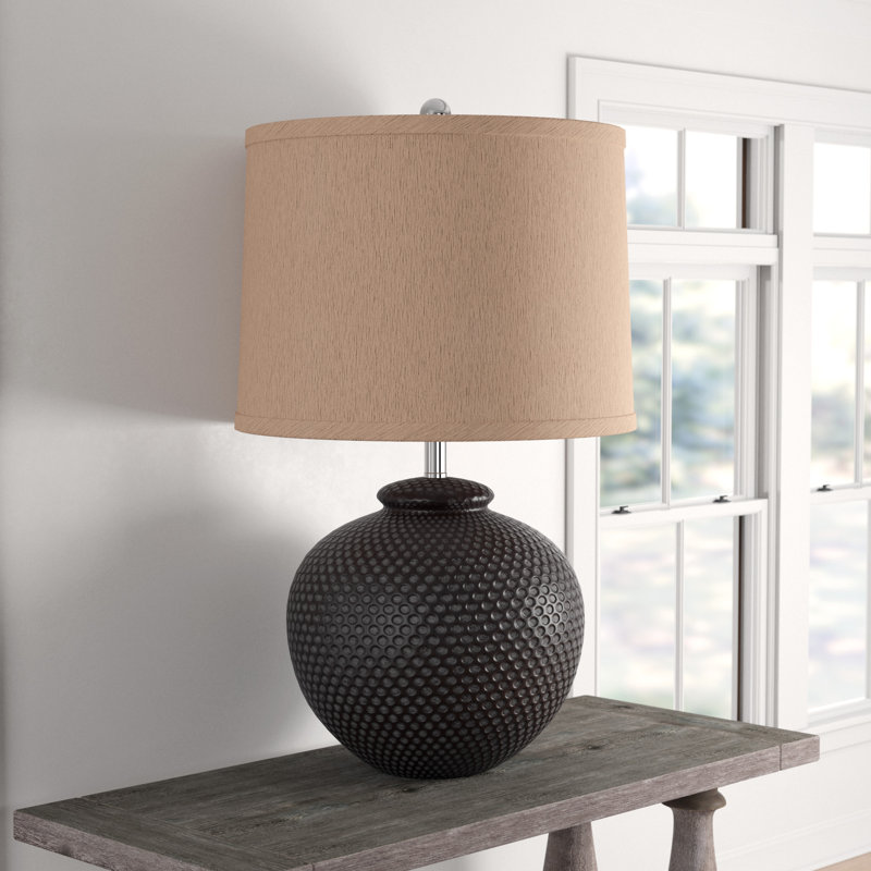 Bronze Textured Ceramic Table Lamp with Beige Shade