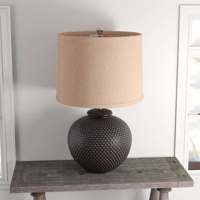 Bronze Textured Ceramic Table Lamp with Beige Shade