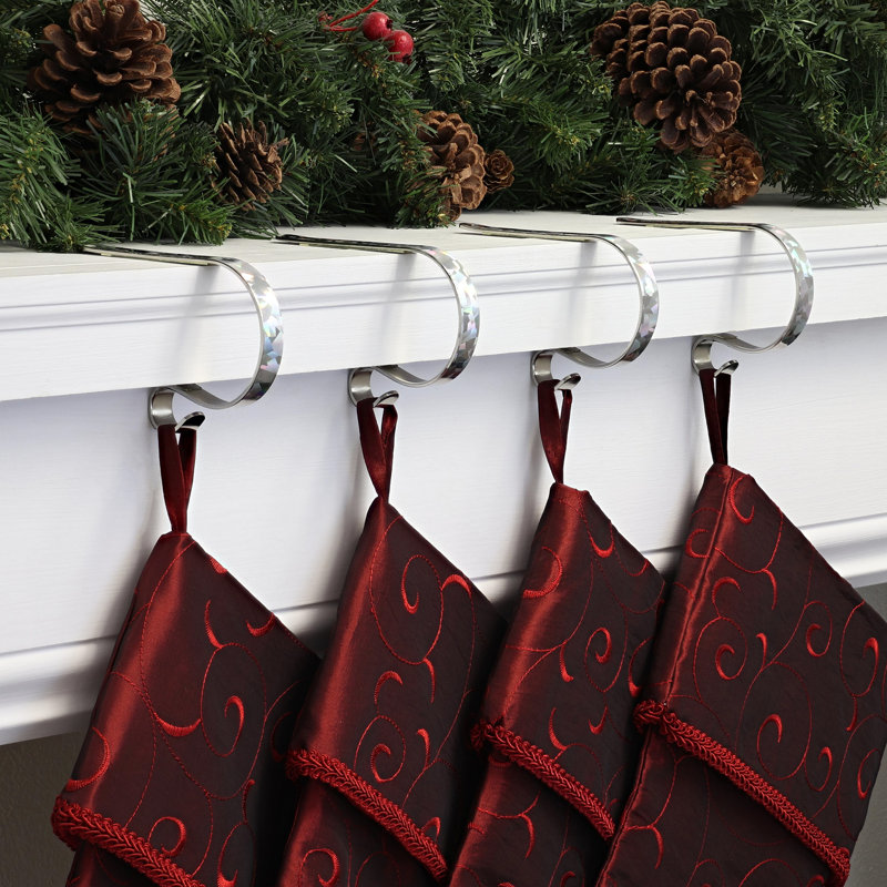 Prismatic Silver Metal MantleClip Stocking Holder Set of 4
