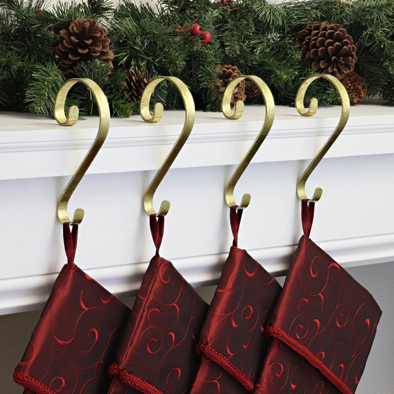 Gold Foil Ornate Scroll Stocking Holders, 4 Pack