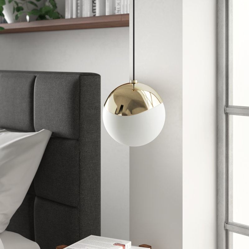Polished Brass and Frosted Glass Globe Pendant Light