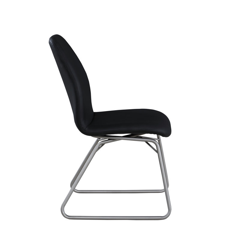 Elegant Black Faux Leather Upholstered Side Chair with Metal Sled Base