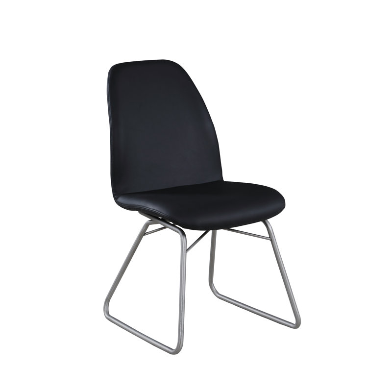 Elegant Black Faux Leather Upholstered Side Chair with Metal Sled Base