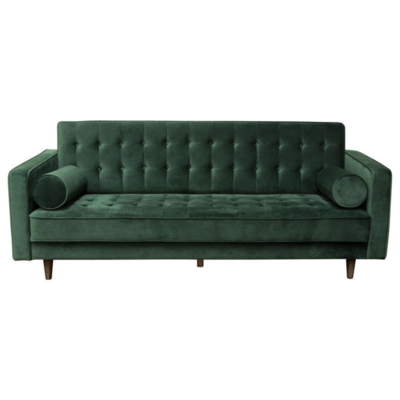 Hunter Green Velvet Tufted 86'' Sofa with Wood Legs
