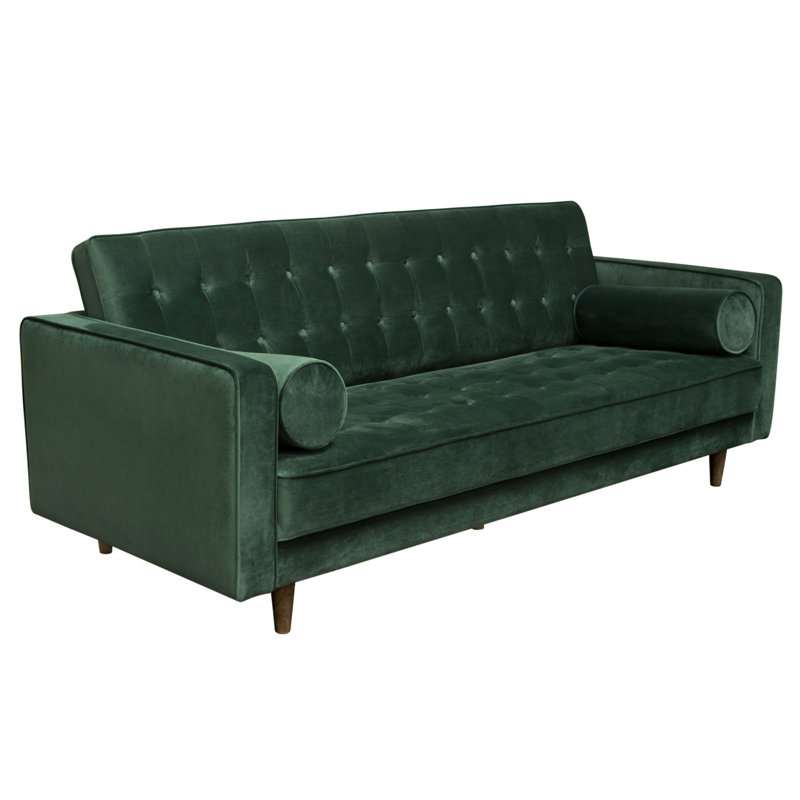 Hunter Green Velvet Tufted 86'' Sofa with Wood Legs