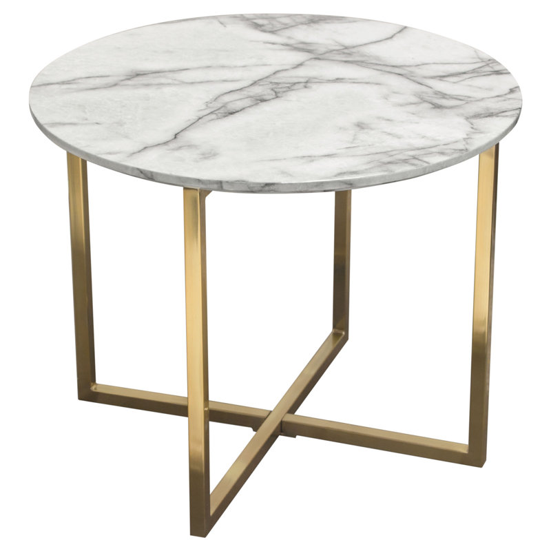 23.75" Contemporary Faux Marble Round End Table with Gold Metal Frame