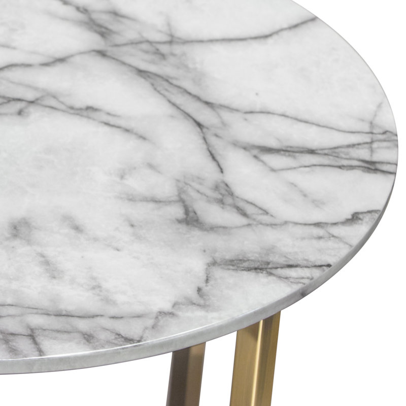 23.75" Contemporary Faux Marble Round End Table with Gold Metal Frame