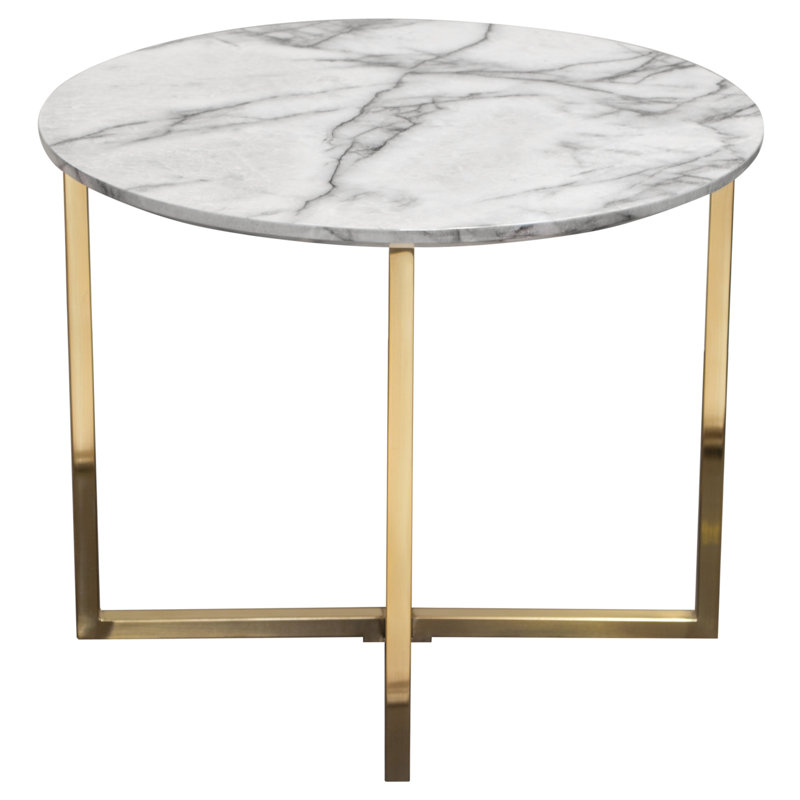 23.75" Contemporary Faux Marble Round End Table with Gold Metal Frame