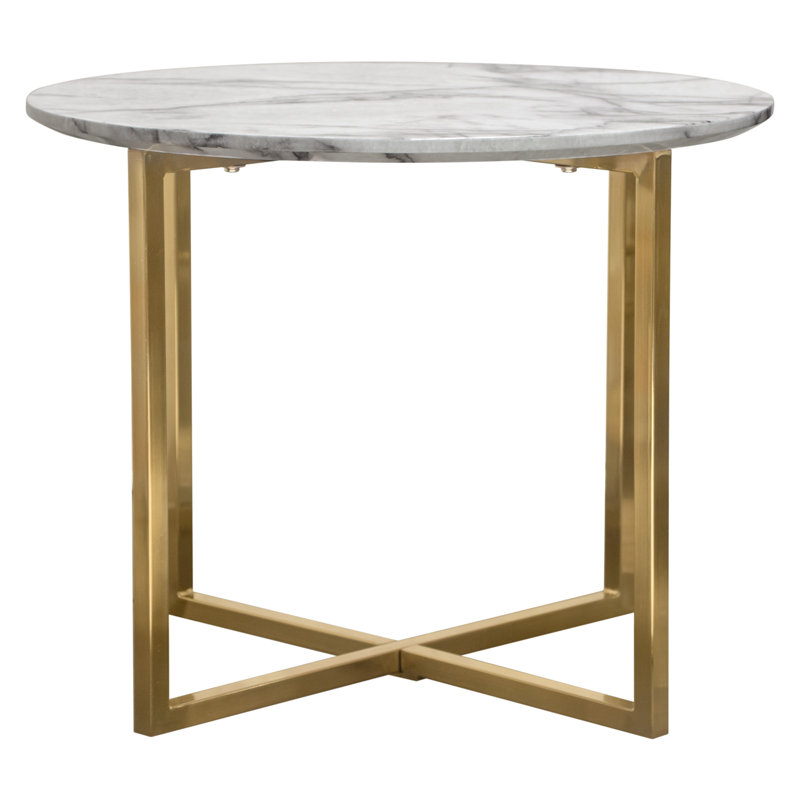 23.75" Contemporary Faux Marble Round End Table with Gold Metal Frame