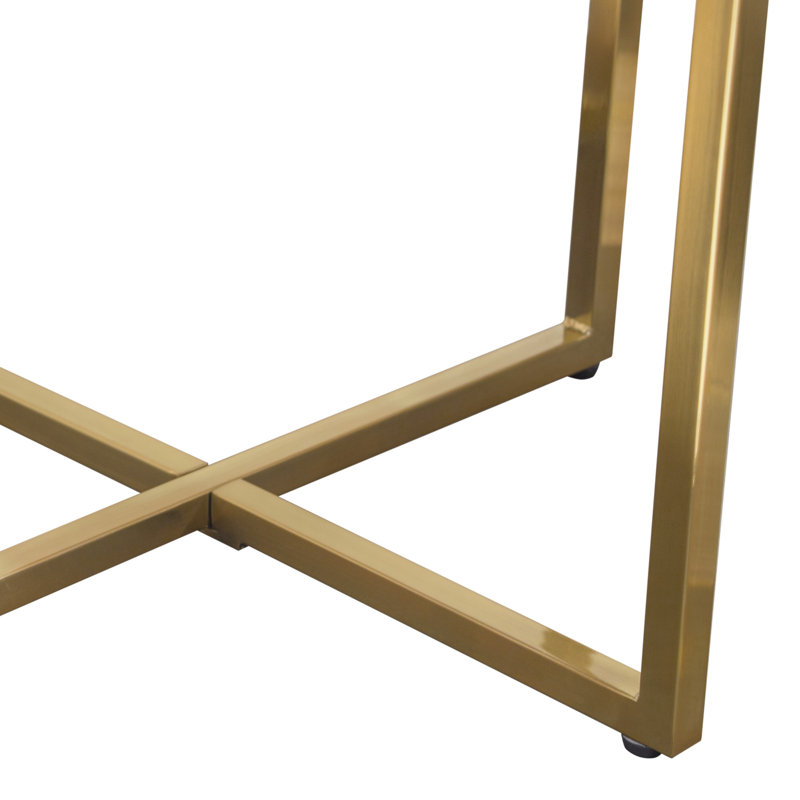 23.75" Contemporary Faux Marble Round End Table with Gold Metal Frame