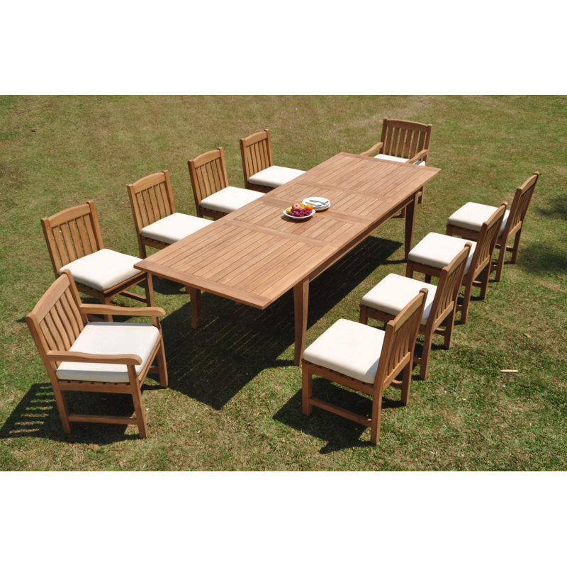 Teak 13-Piece Extendable Rectangular Dining Set with Stackable Chairs
