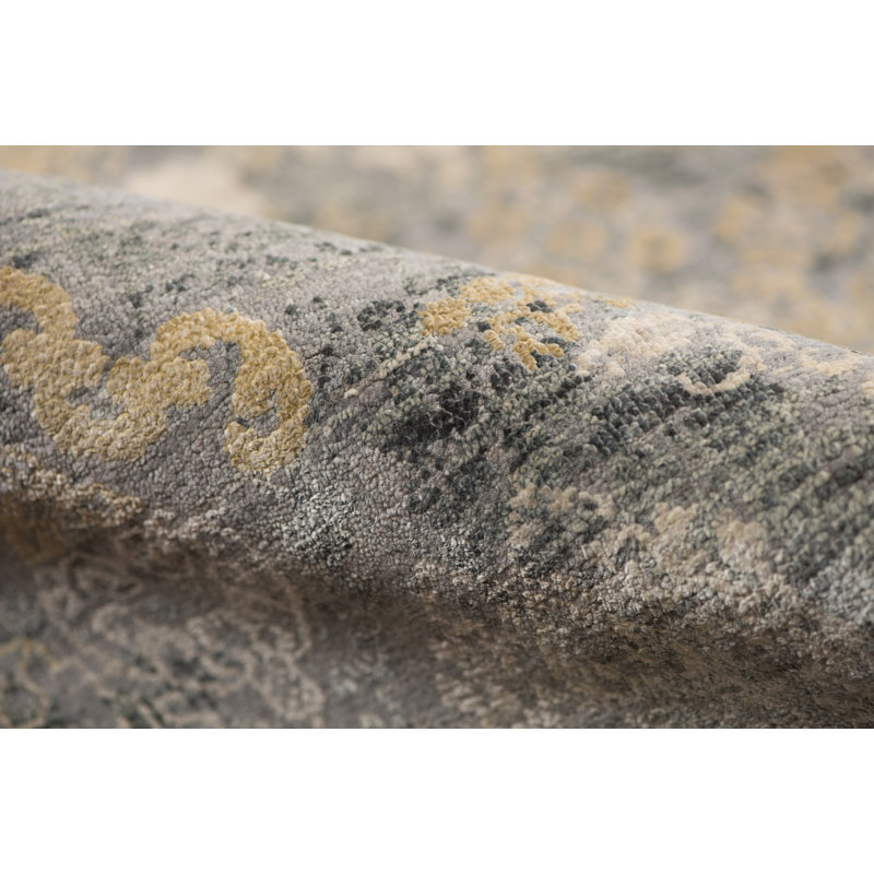 Gray and Gold Hand-Knotted Wool Silk Area Rug