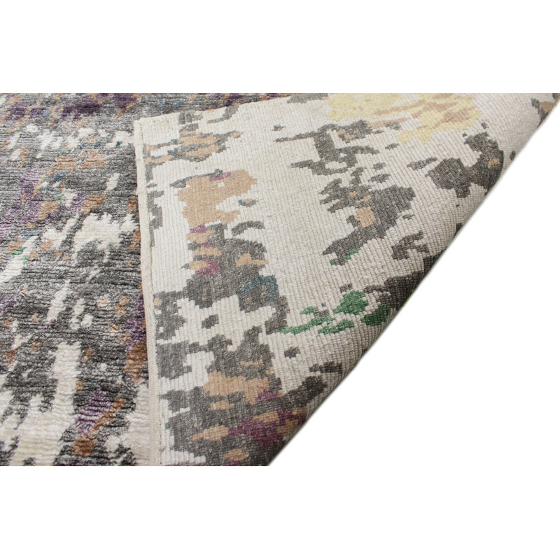 Cascade Geometric Hand-Knotted Gray Viscose 10' x 14' Area Rug