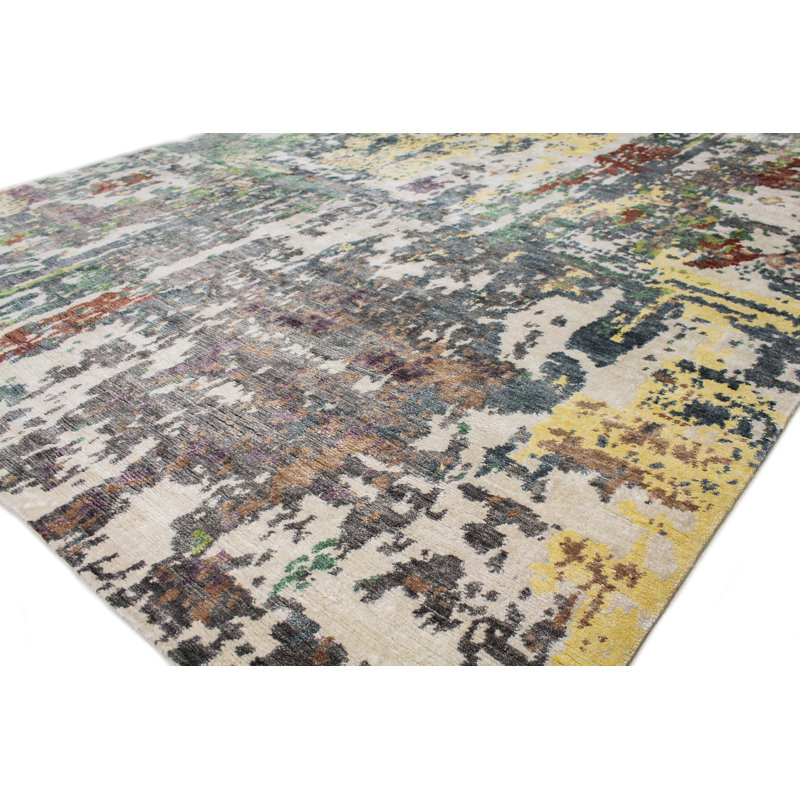 Cascade Geometric Hand-Knotted Gray Viscose 10' x 14' Area Rug