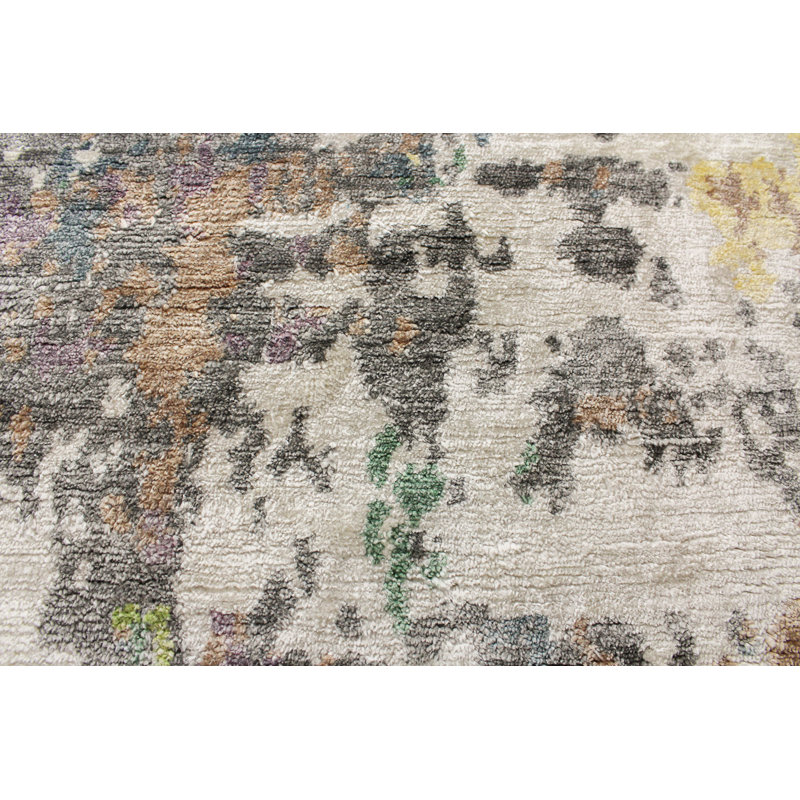Cascade Geometric Hand-Knotted Gray Viscose 10' x 14' Area Rug