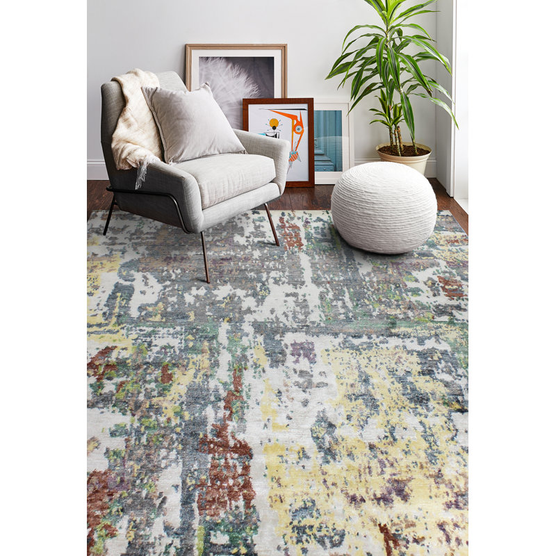 Cascade Geometric Hand-Knotted Gray Viscose 10' x 14' Area Rug
