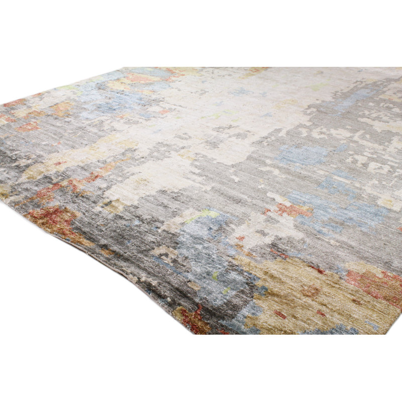 Cascade Multicolor Hand-Knotted Viscose 8' x 10' Abstract Rug