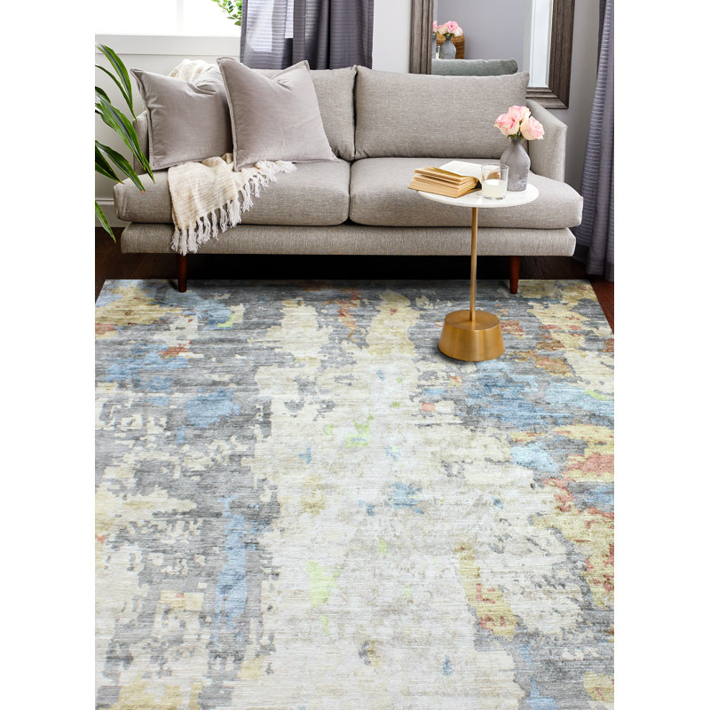 Cascade Multicolor Hand-Knotted Viscose 8' x 10' Abstract Rug