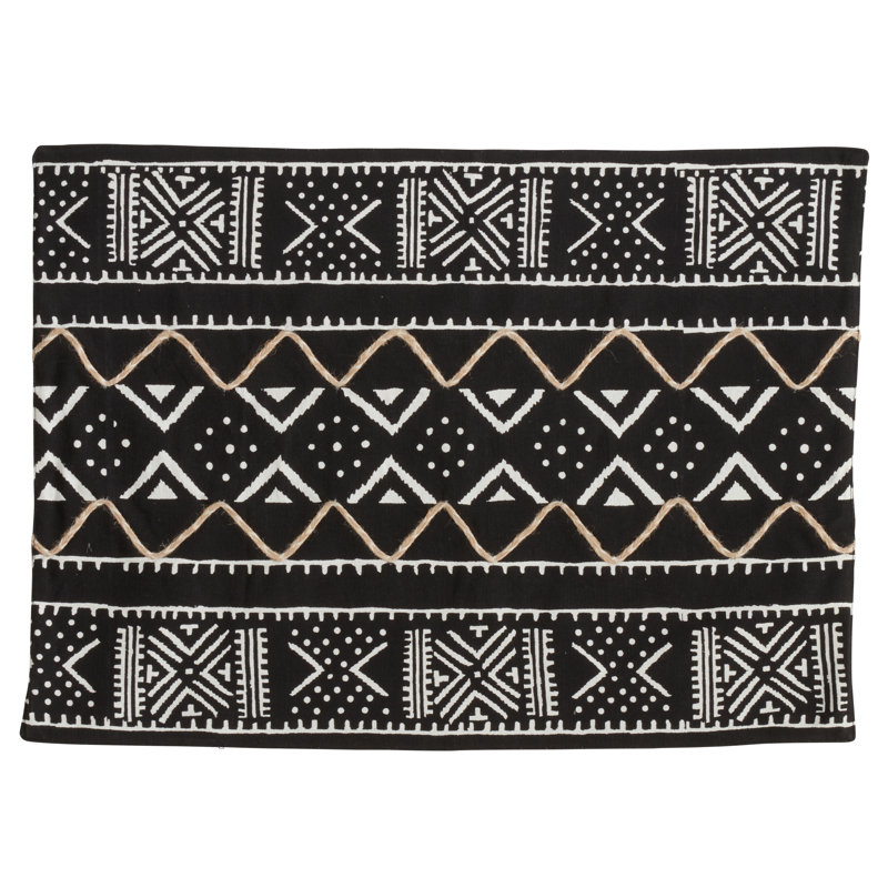 Black and White Cotton Geometric Mud Cloth Placemats