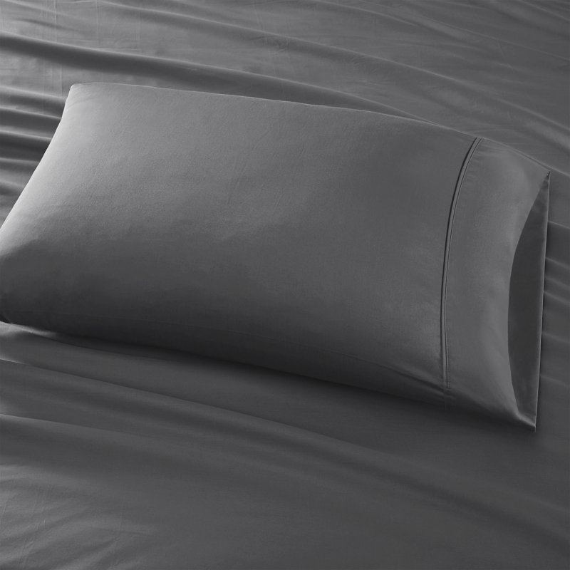 Queen Gray Cotton Polyester Solid Sheet Set with Fringe