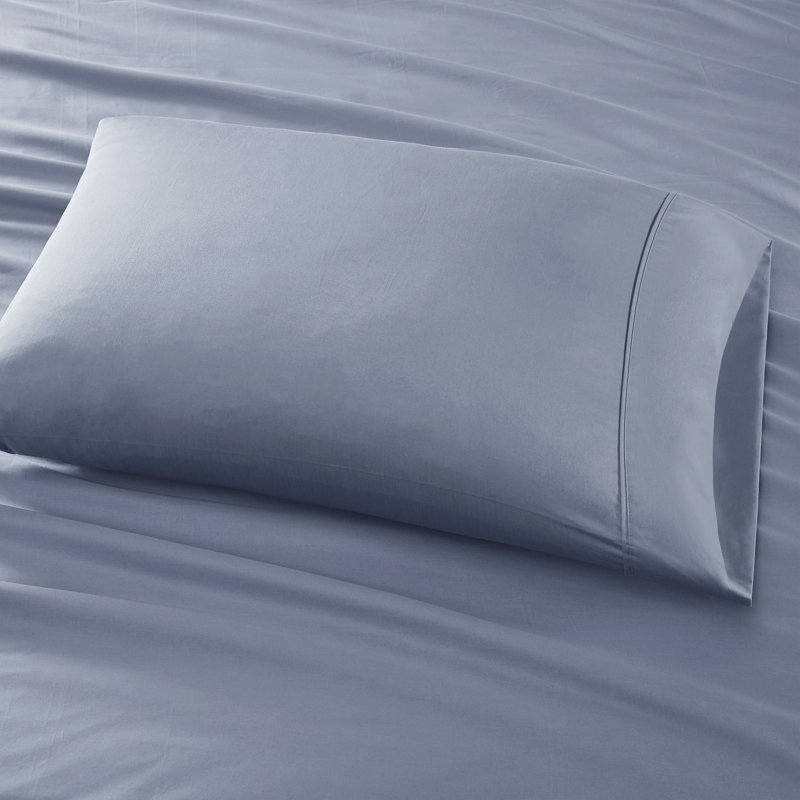 Blue Full Cotton Blend 4-Piece Sheet Set