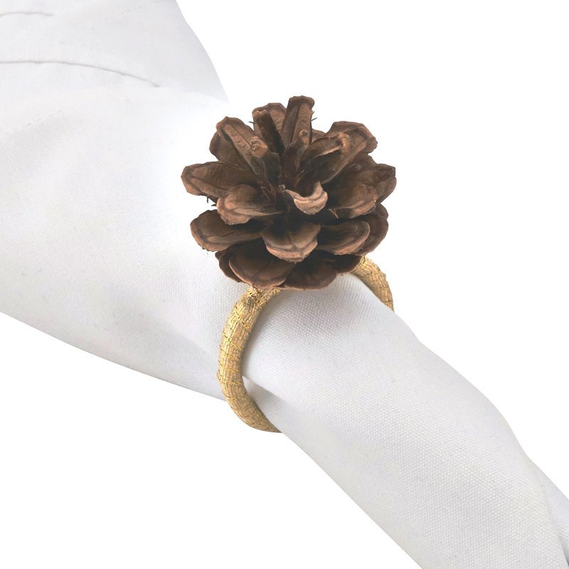 Brown Pinecone and Wood Napkin Rings Set of 4