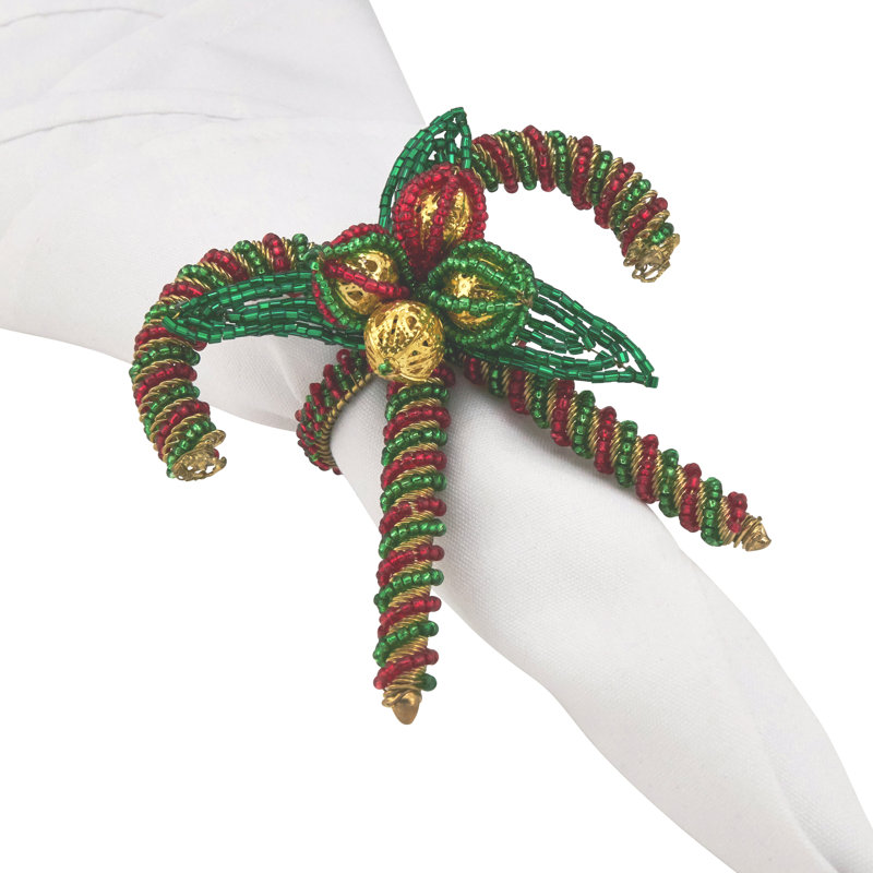 Festive Candy Cane Beaded Napkin Rings - Set of 4