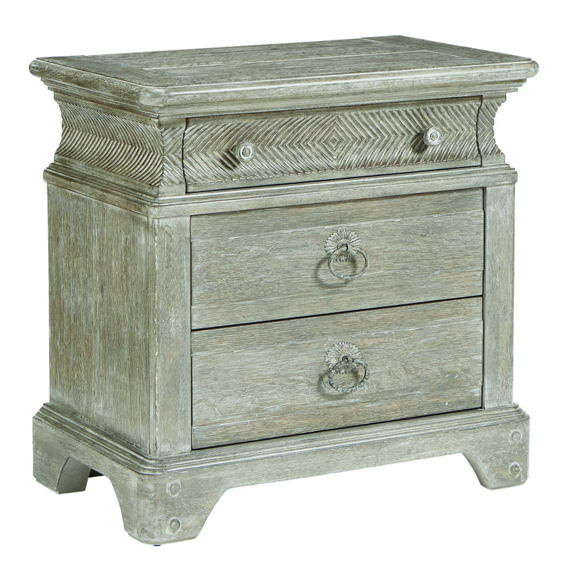 Cottage Charm Beige Solid Wood 3-Drawer Nightstand