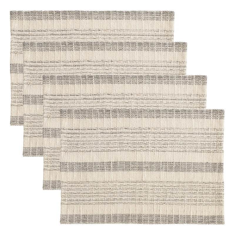 Ivory and Gray Woven Cotton Striped Placemat Set