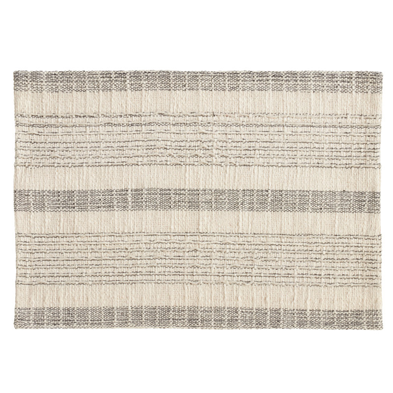 Ivory and Gray Woven Cotton Striped Placemat Set