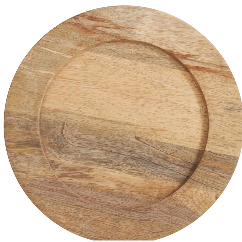 Natural Mango Wood Round Charger Plates, Set of 4