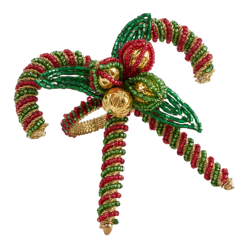 Festive Candy Cane Beaded Napkin Rings - Set of 4